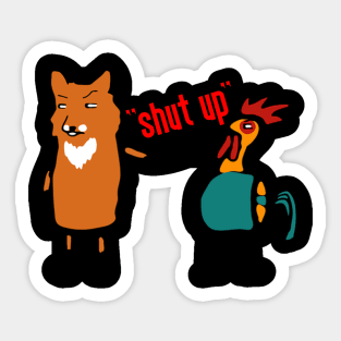 " Shut Up " Funny Fox Shuting Up His Friend The Bird Sticker